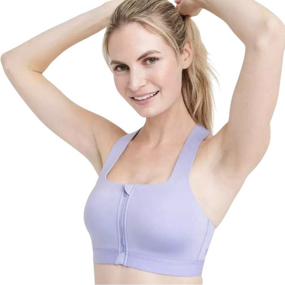 All in Motion Purple Sports Bra with Front Zipper and Racerback